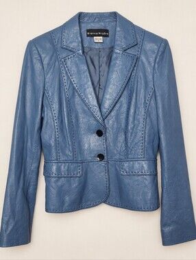 Bianca Nygard Blue Leather Tailored Jacket - Size 8